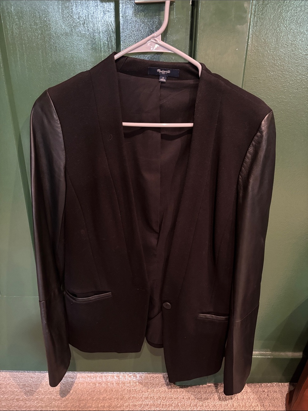 Madewell Black Blazer with Leather Sleeves
